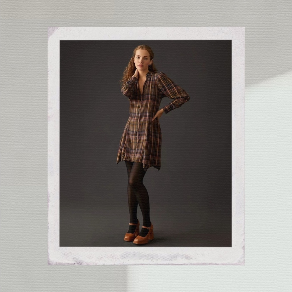 Anthropologie - Pilcro Plaid Long Sleeve Mini Shirt Dress